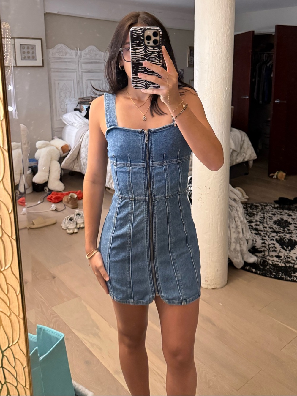 Tinseltown Blue Denim Zip-Front Mini Dress